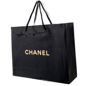 CHANEL Shopping Bag Black & Tan Luxury Gift Bag Authentic  Size 12.5x9.75x3.5-in